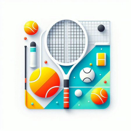 Tennis racket and ball on the white background. Vector illustration.のイラスト素材