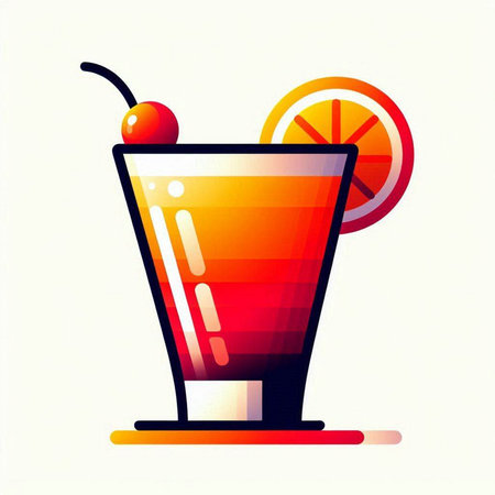 Cocktail with orange, cherry and ice. Vector illustration.のイラスト素材