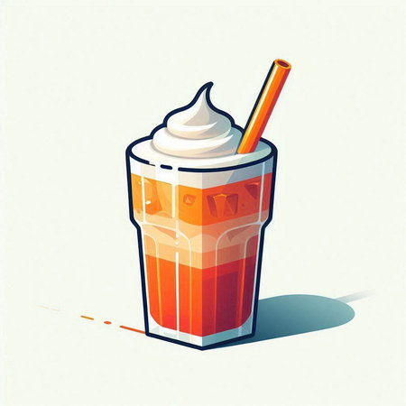 Iced coffee with whipped cream in a glass. Vector illustration.のイラスト素材