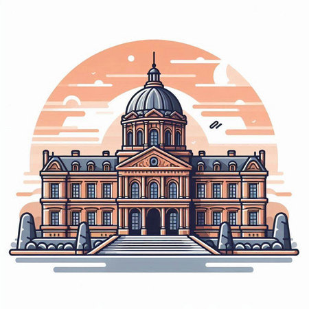 Illustration of a beautiful building in the style of engravingのイラスト素材