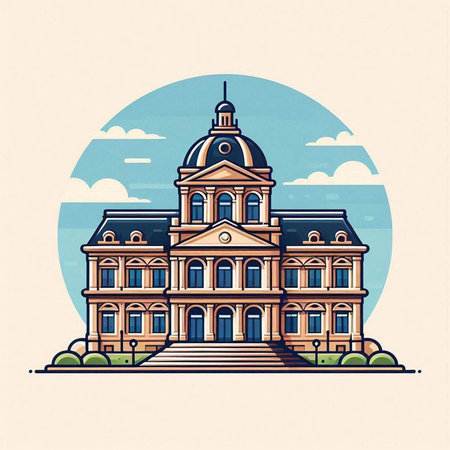 Historic building in the city. Vector illustration in retro style.のイラスト素材