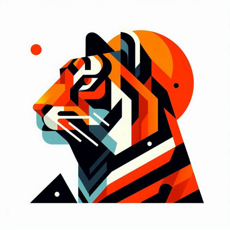 Tiger head. Abstract geometric background. Colorful vector illustration.のイラスト素材