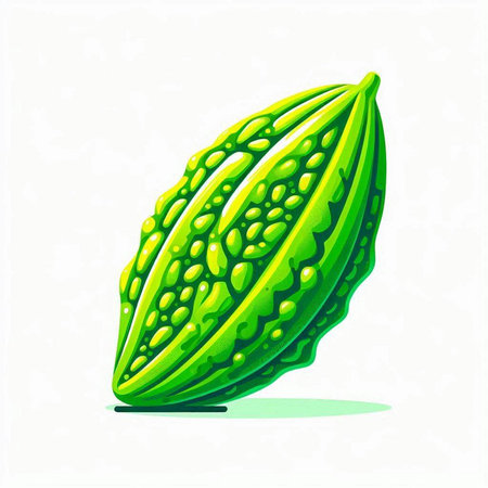 Bitter melon isolated on white background. Hand drawn vector illustration.のイラスト素材