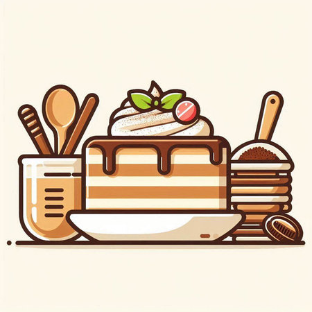 Piece of cake with honey and wooden spoon. Vector illustration.のイラスト素材