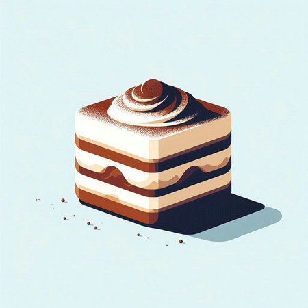 Coffee cake with whipped cream on blue background. Vector illustration.のイラスト素材
