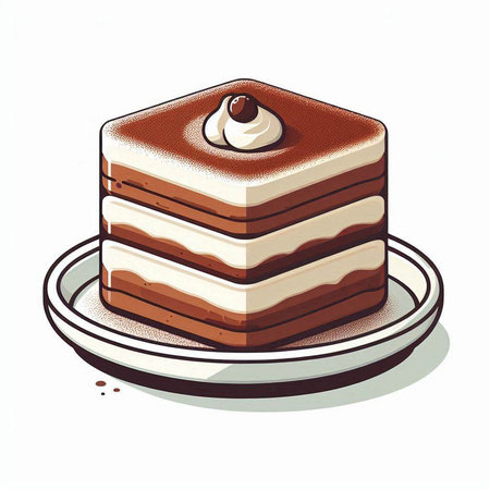 Tiramisu cake with cream on a plate. Vector illustration.のイラスト素材