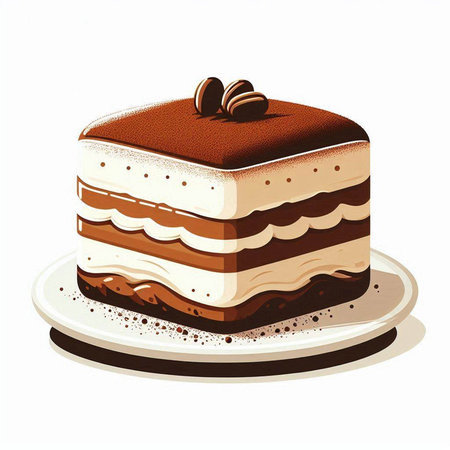 Tiramisu cake on a white background. Vector illustration.のイラスト素材