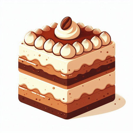 Illustration of a chocolate cake with whipped cream and coffee beans.のイラスト素材