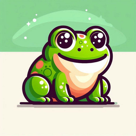 Cartoon frog sitting on the ground. Cute animal vector illustration.のイラスト素材