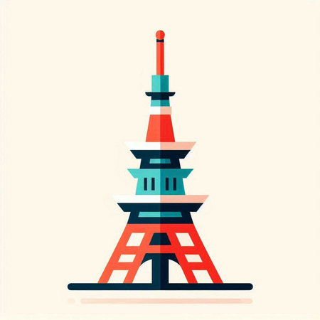Tokyo tower icon. Japan landmark. Vector illustration in flat styleのイラスト素材