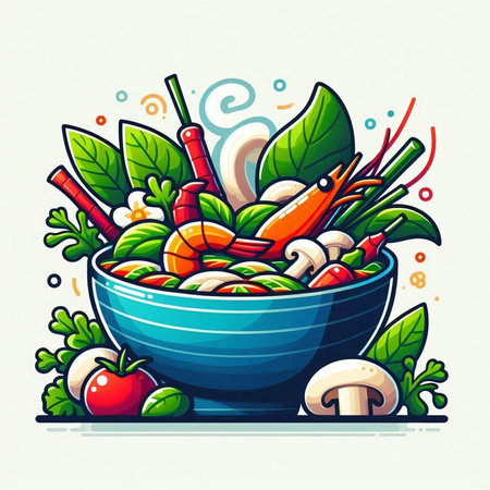 Vegetable salad in a bowl. Healthy food. Vector illustration.のイラスト素材