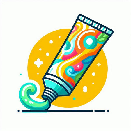 Illustration of a tube of toothpaste with colorful pattern on a white backgroundのイラスト素材