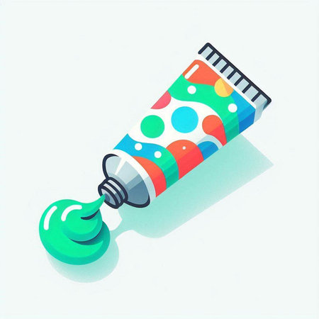 Illustration of a tube of toothpaste with colorful pattern on a white background