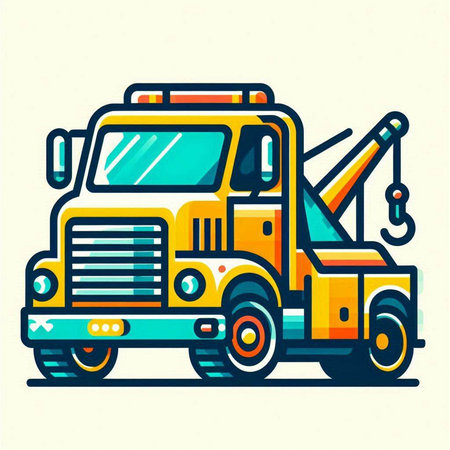 Vector illustration of a yellow truck with crane on a white background.のイラスト素材
