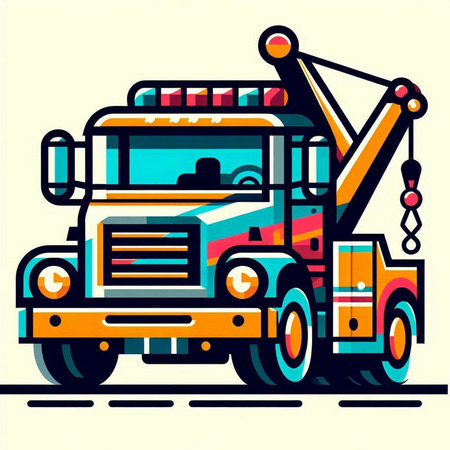Truck with crane. Vector illustration isolated on a white background.のイラスト素材
