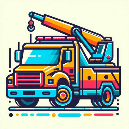 Tow truck with crane. Vector illustration in flat cartoon style.のイラスト素材