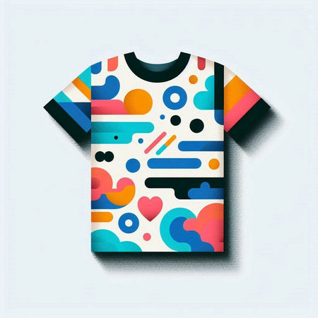 T-shirt design with colorful abstract pattern. Vector Illustration.