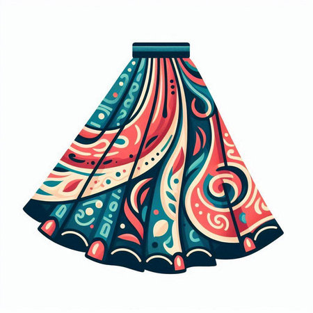 Illustration of a hand drawn skirt with paisley patterns.のイラスト素材