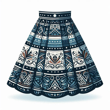 Vintage women's skirt with ethnic pattern. Hand drawn illustration.のイラスト素材