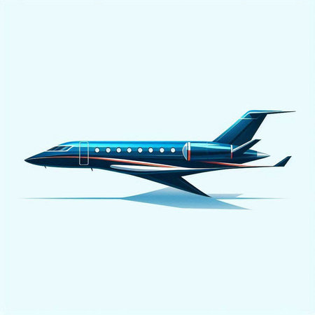 Vector illustration of a passenger aircraft on a blue background. Side view.のイラスト素材