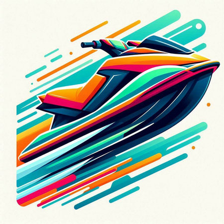 Jet ski. Vector illustration of a jet ski on a background of colored stripes.