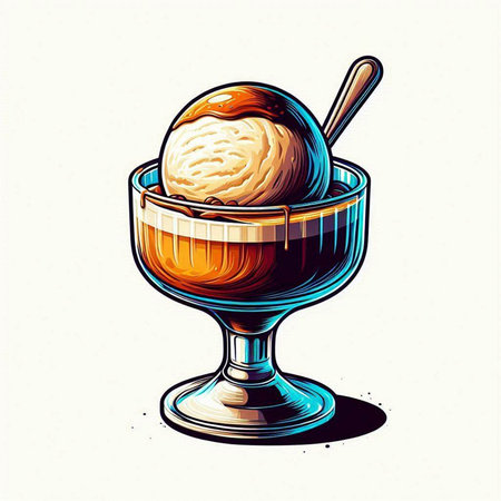 ice cream in a glass cup with a spoon. Vector illustration.のイラスト素材