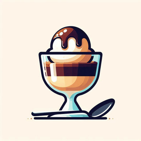 Vector illustration of ice cream in glass cup with spoon and scoop.のイラスト素材