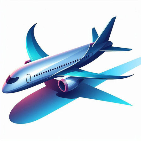 Airplane on the background of the blue sky. Vector illustration.
