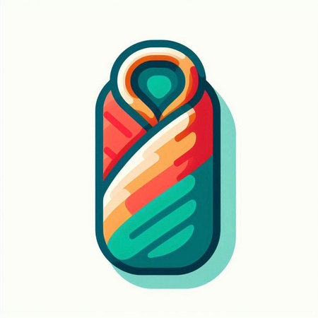 Illustration of a sleeping bag in the form of a pin.のイラスト素材
