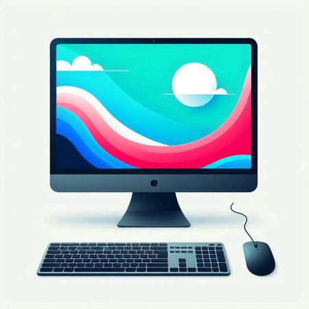 Computer monitor with sun and clouds on the screen. Vector illustration.のイラスト素材