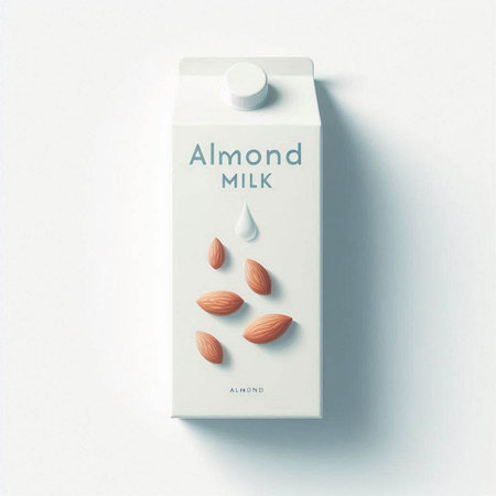 Almond milk in a white box on a white background. 3d illustrationのイラスト素材