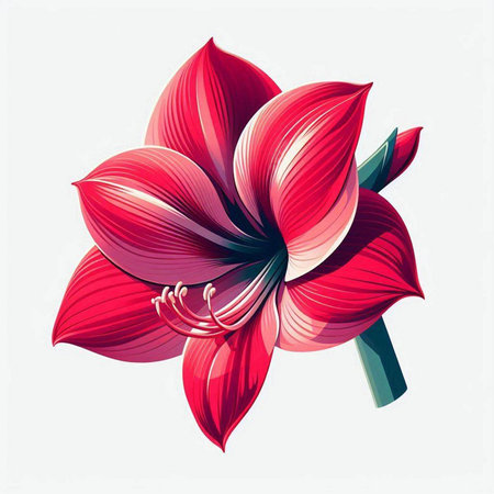 Beautiful red lily flower on white background. Vector illustration.のイラスト素材