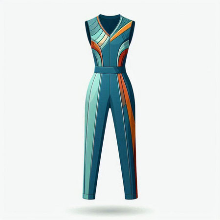 Fashionable women's jumpsuit. Colorful vector illustration.のイラスト素材