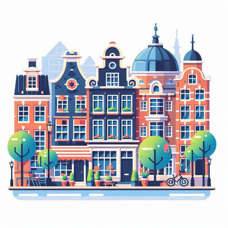 Amsterdam, Netherlands. Colorful vector illustration in flat style.のイラスト素材