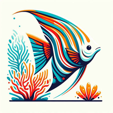 Fish on a background of corals and algae. Vector illustration.のイラスト素材