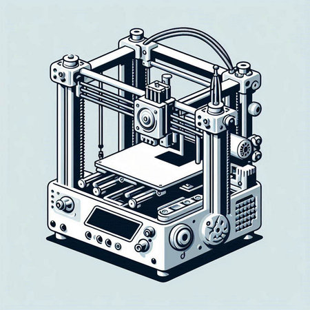 3d isometric vector illustration of 3d printer. Automatic three dimensional printer.