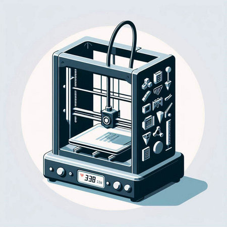 3d printer isometric vector illustration. 3d printing machine.