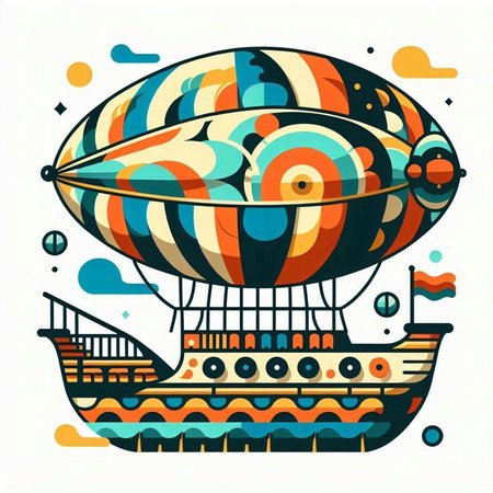 Vector illustration of a colorful airship with multicolored pattern.