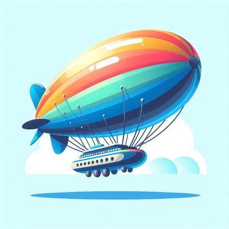 Illustration of a colorful dirigible flying in the blue sky.のイラスト素材