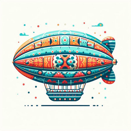 Vector illustration of colorful hot air balloon in retro style. Hand drawn illustration.のイラスト素材