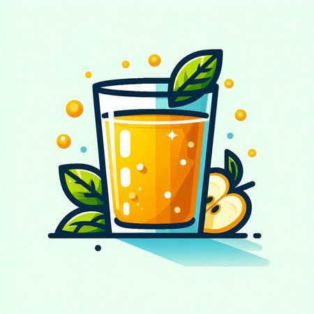 Orange juice with fruits and leaves. Vector illustration in flat style.のイラスト素材