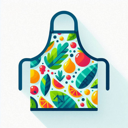 Kitchen apron with a pattern of fruits and vegetables. Vector illustration.のイラスト素材