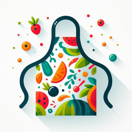 Kitchen apron with fruits and vegetables. Flat vector illustration.のイラスト素材