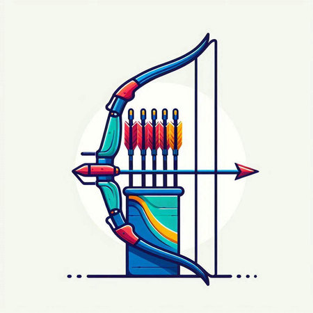 Archery icon in flat style. Arrow, bow and arrow. Vector illustration.のイラスト素材