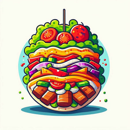 Illustration of fast food. Vector illustration of a hamburger.のイラスト素材