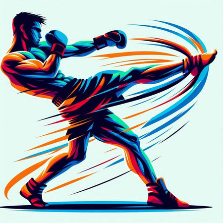 Boxing action sport graphic vector. Silhouette of boxer man.のイラスト素材