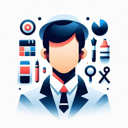 Businessman with a set of icons on a white background. Vector illustrationのイラスト素材