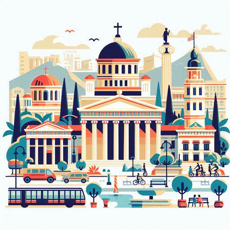 Vector illustration of the city of Athens, Greece. Travel concept.のイラスト素材