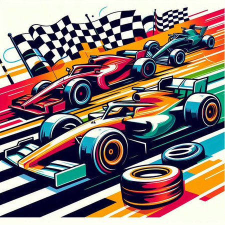 Racing car on race track. Vector illustration in retro style.