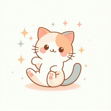 Cute little kitten sitting on white background. Vector illustration for your designのイラスト素材